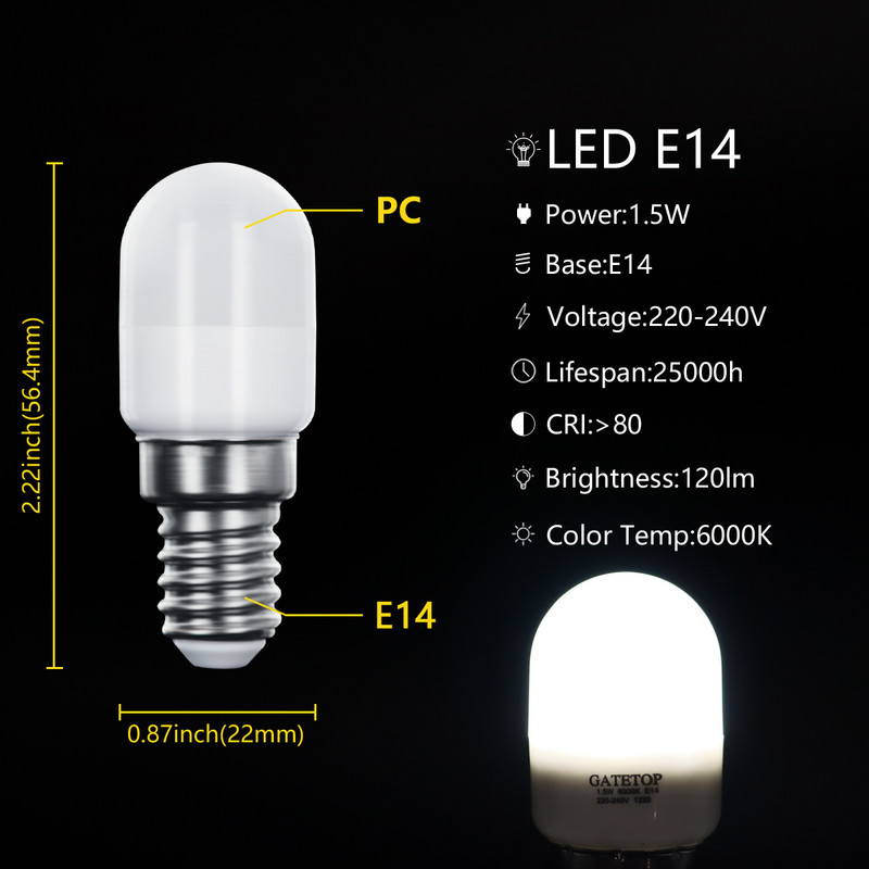 Hűtőlámpa parfüm Mini Led E14 1,5w 230v Smd2835 3000K/4000K/6000k Hűtőszekrény lámpa csere otthoni használatra