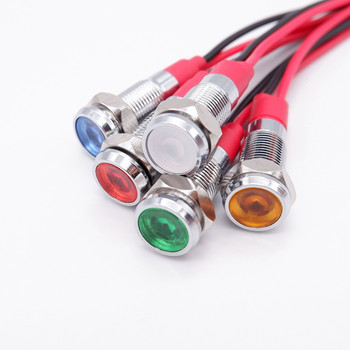 6 мм метален светлинен индикатор LED предупредителна сигнална лампа Пилотни кабели Превключвател 3V 5V 12V 24V 220V Червен Оранжев Син Зелен Бял с проводник