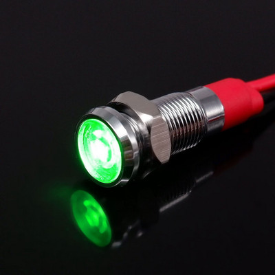 6 mm metalo indikatoriaus lemputė LED įspėjamoji lempos valdymo laidų jungiklis 3V 5V 12V 24V 220V Raudona Oranžinė Mėlyna Žalia Balta Su viela