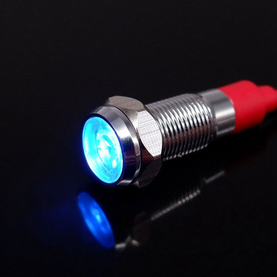6 mm metalo indikatoriaus lemputė LED įspėjamoji lempos valdymo laidų jungiklis 3V 5V 12V 24V 220V Raudona Oranžinė Mėlyna Žalia Balta Su viela