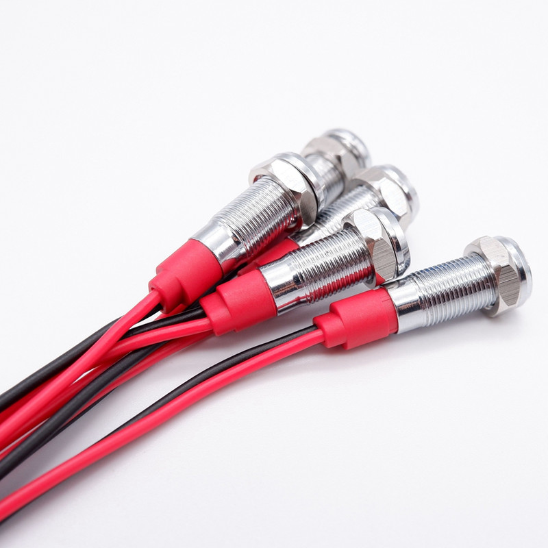 6 mm metalo indikatoriaus lemputė LED įspėjamoji lempos valdymo laidų jungiklis 3V 5V 12V 24V 220V Raudona Oranžinė Mėlyna Žalia Balta Su viela