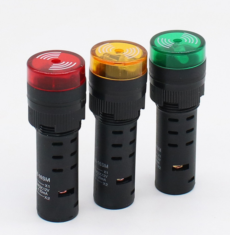 Garso signalas AD16-16SM 12V 24V 110V 220V 16mm garsas ir šviesa mirksi signalas AD16 Raudona, žalia, geltona