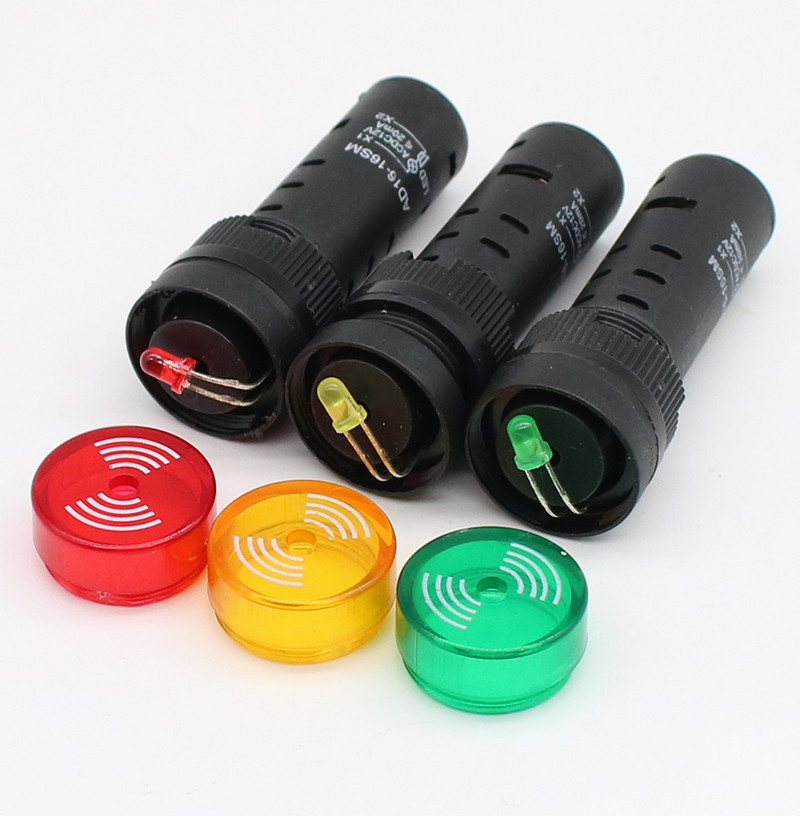 Garso signalas AD16-16SM 12V 24V 110V 220V 16mm garsas ir šviesa mirksi signalas AD16 Raudona, žalia, geltona