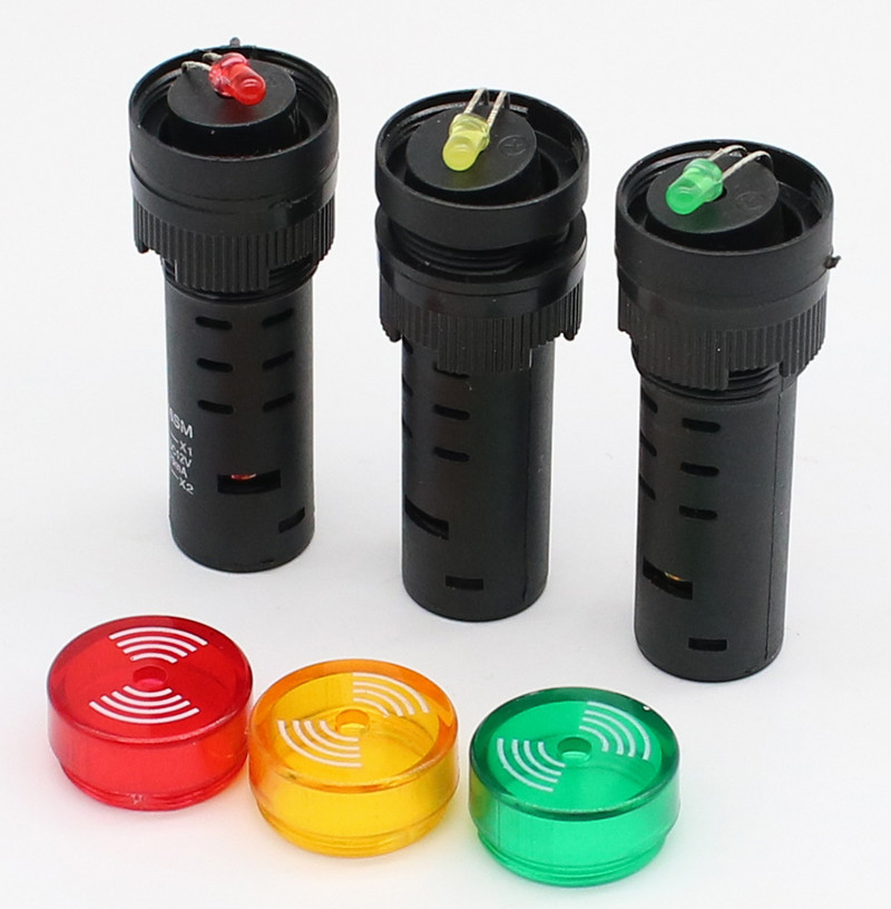 Garso signalas AD16-16SM 12V 24V 110V 220V 16mm garsas ir šviesa mirksi signalas AD16 Raudona, žalia, geltona