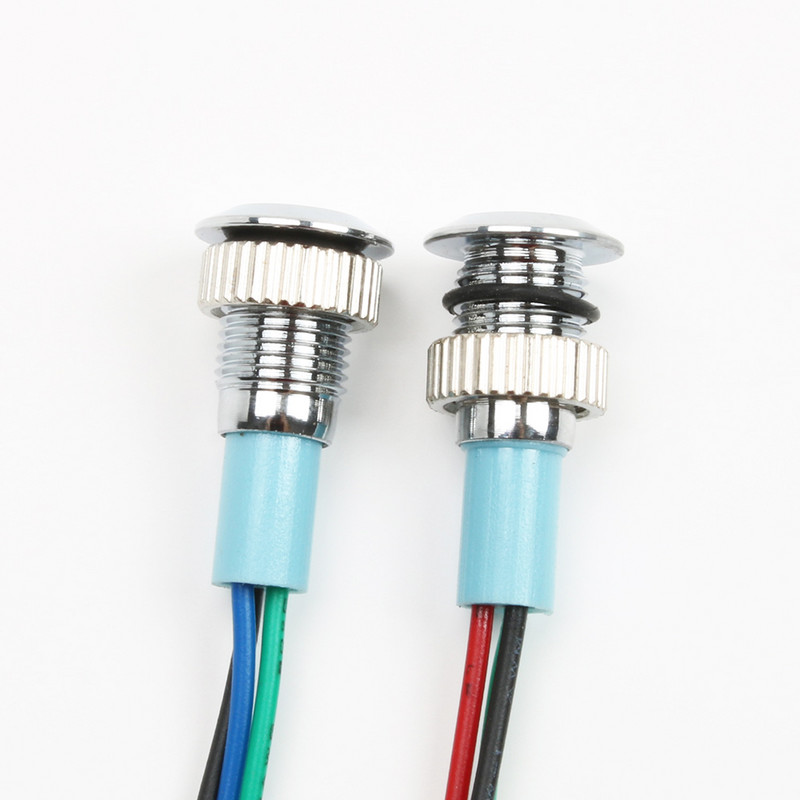 Nemokamas pristatymas LED metalinis indikatorius 8 mm vandeniui atsparus signalinės lempos taškas su viela Raudona Geltona Mėlyna Žalia Dviejų spalvų indikatorius DC 24