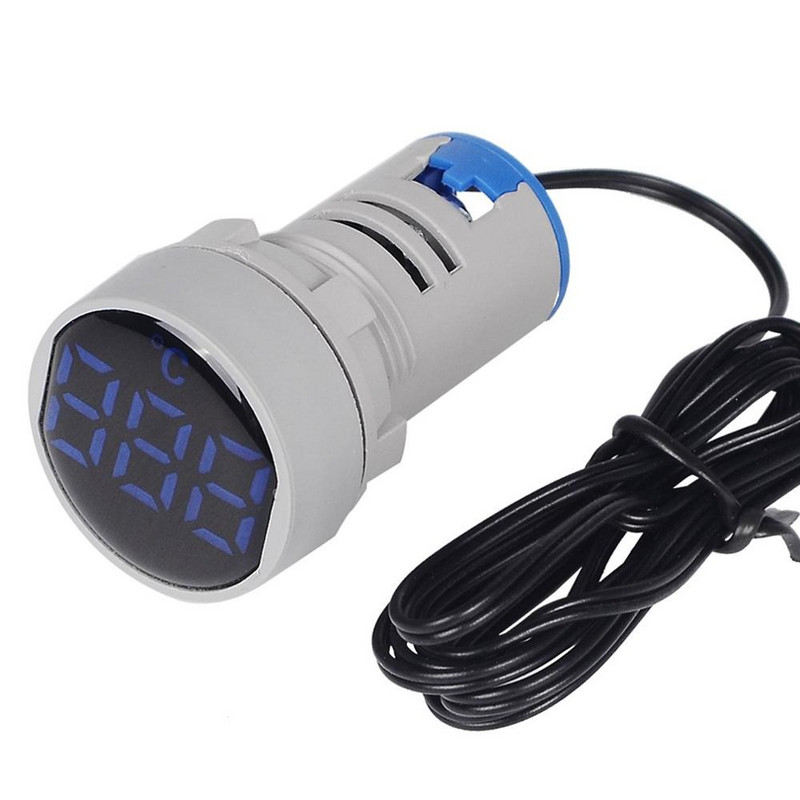22 mm-es kerek, kisméretű, mini LED-es kijelzős hőmérő digitális hőmérsékletmérő jelző AC 50-380V 220V -20-120`C