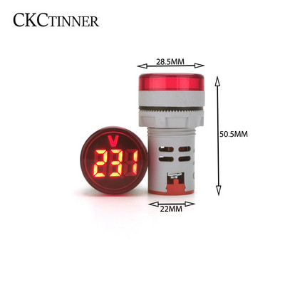 1 db 22 mm-es kerek mini digitális feszültségmérő AC 20-500 V voltos feszültségmérő LED digitális jelzőlámpa jelzőlámpa fénykijelző