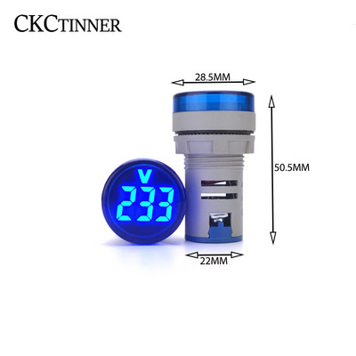 1 db 22 mm-es kerek mini digitális feszültségmérő AC 20-500 V voltos feszültségmérő LED digitális jelzőlámpa jelzőlámpa fénykijelző