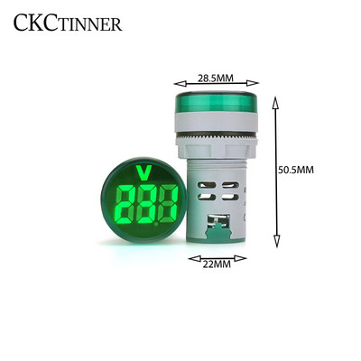 1 db 22 mm-es kerek mini digitális feszültségmérő AC 20-500 V voltos feszültségmérő LED digitális jelzőlámpa jelzőlámpa fénykijelző