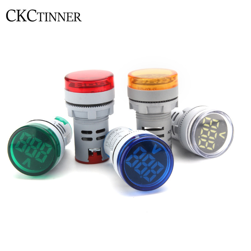 1 db 22 mm-es kerek mini digitális feszültségmérő AC 20-500 V voltos feszültségmérő LED digitális jelzőlámpa jelzőlámpa fénykijelző