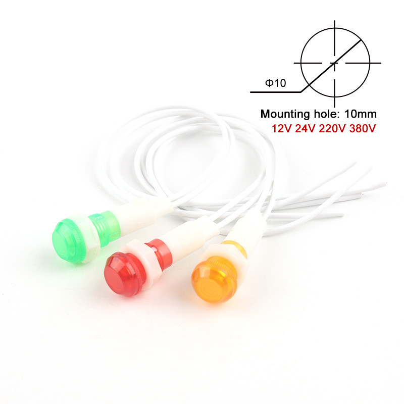 5PCS Неонов индикатор Сигнална лампа Панел Червени Зелени Жълти светлини 12V 24V 220V 380V DC XD Монтажен отвор 10 mm Насочваща сигнална лампа