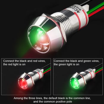 Двуцветна метална индикаторна светлинна сигнална лампа с проводник LED водоустойчив зелен червен 3V 6V 12V 24V 110V 220V 8MM 10MM 12MM 14MM 16MM