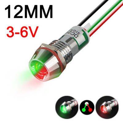 Dviejų spalvų metalo indikatoriaus šviesos signalinė lempa su laidu LED vandeniui atspari žalia raudona 3V 6V 12V 24V 110V 220V 8MM 10MM 12MM 14MM 16MM