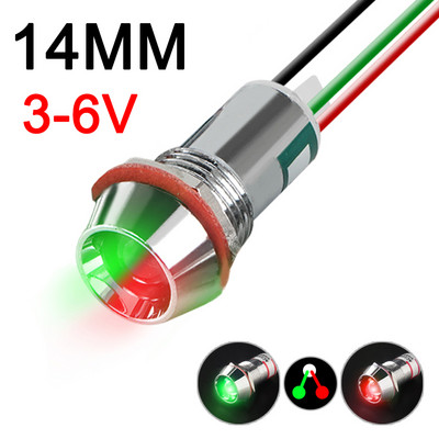 Dviejų spalvų metalo indikatoriaus šviesos signalinė lempa su laidu LED vandeniui atspari žalia raudona 3V 6V 12V 24V 110V 220V 8MM 10MM 12MM 14MM 16MM