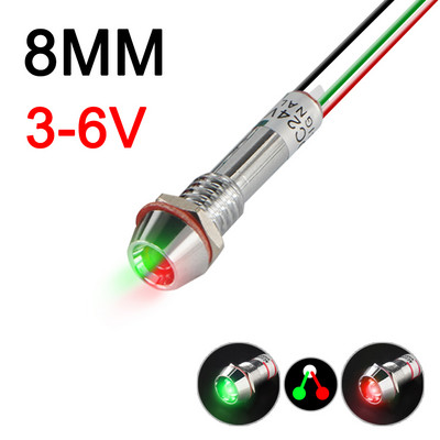 Dviejų spalvų metalo indikatoriaus šviesos signalinė lempa su laidu LED vandeniui atspari žalia raudona 3V 6V 12V 24V 110V 220V 8MM 10MM 12MM 14MM 16MM