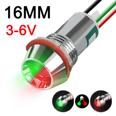 Dviejų spalvų metalo indikatoriaus šviesos signalinė lempa su laidu LED vandeniui atspari žalia raudona 3V 6V 12V 24V 110V 220V 8MM 10MM 12MM 14MM 16MM