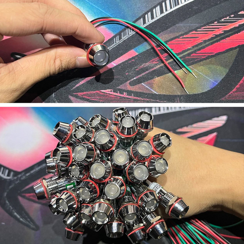 Dviejų spalvų metalo indikatoriaus šviesos signalinė lempa su laidu LED vandeniui atspari žalia raudona 3V 6V 12V 24V 110V 220V 8MM 10MM 12MM 14MM 16MM