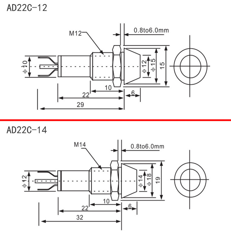 Dviejų spalvų metalo indikatoriaus šviesos signalinė lempa su laidu LED vandeniui atspari žalia raudona 3V 6V 12V 24V 110V 220V 8MM 10MM 12MM 14MM 16MM