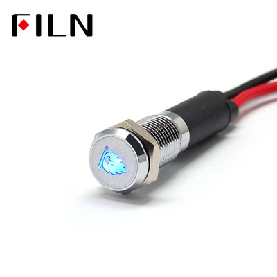 FILN 8 mm Kontrolna ploča automobila LED simbol plamena crveno žuto bijelo plavo zeleno 12v LED indikatorsko svjetlo s kabelom od 20 cm