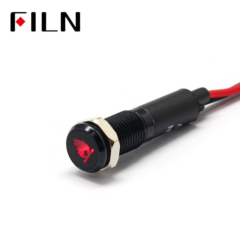 FILN 8 mm Kontrolna ploča automobila LED simbol plamena crveno žuto bijelo plavo zeleno 12v LED indikatorsko svjetlo s kabelom od 20 cm