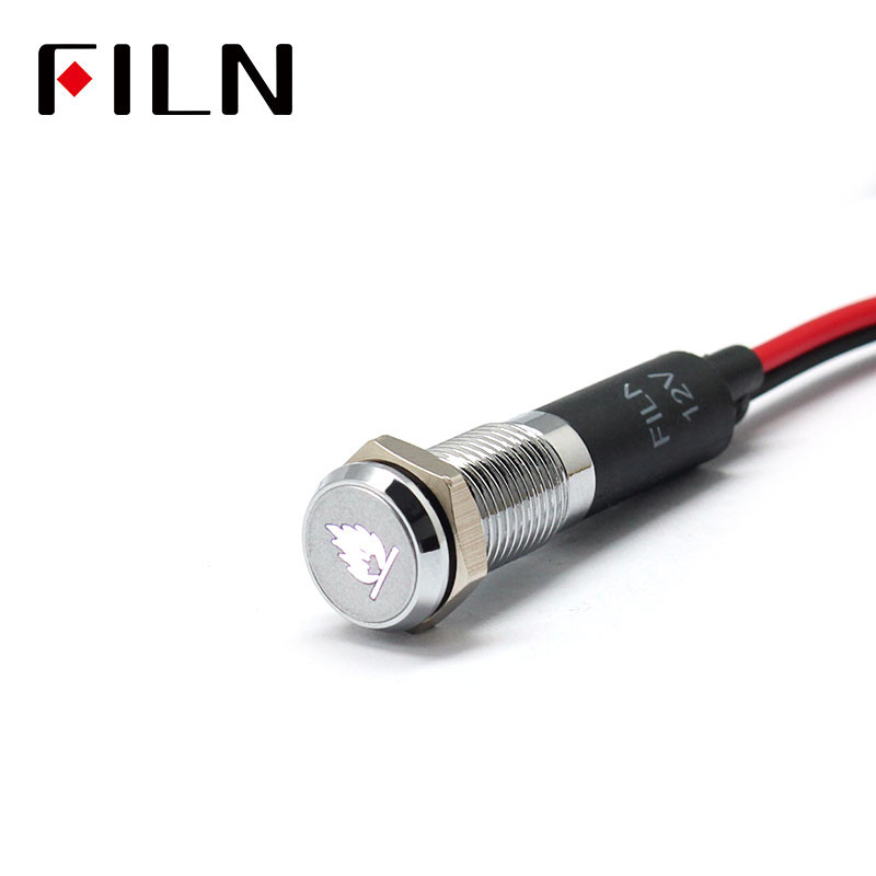 FILN 8 mm Kontrolna ploča automobila LED simbol plamena crveno žuto bijelo plavo zeleno 12v LED indikatorsko svjetlo s kabelom od 20 cm