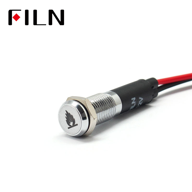 FILN 8 mm Kontrolna ploča automobila LED simbol plamena crveno žuto bijelo plavo zeleno 12v LED indikatorsko svjetlo s kabelom od 20 cm