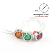 5 vnt 12V 24V 220V 380V 10mm maitinimo indikatoriaus skydelio tvirtinimo LED indikatoriaus kontrolinė signalinė lemputė raudona žalia geltona