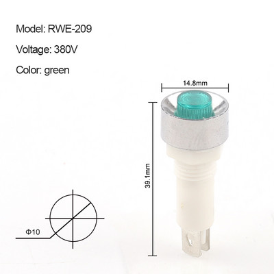 5 vnt. NHC signalinės lempos skydelio montavimas neoninis indikatorius raudonas žalias geltonas žibintas 380 V 220 V 12 V / 24 VDC 10 mm pilotinis vadovas