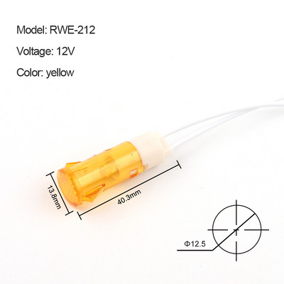 5Gb Signāllampas paneļa stiprinājums 12,5 mm neona indikators Sarkans Zaļš Dzeltens 380 220V 12V/24VDC MDX-14A ar vadu Vadošā signāllampa