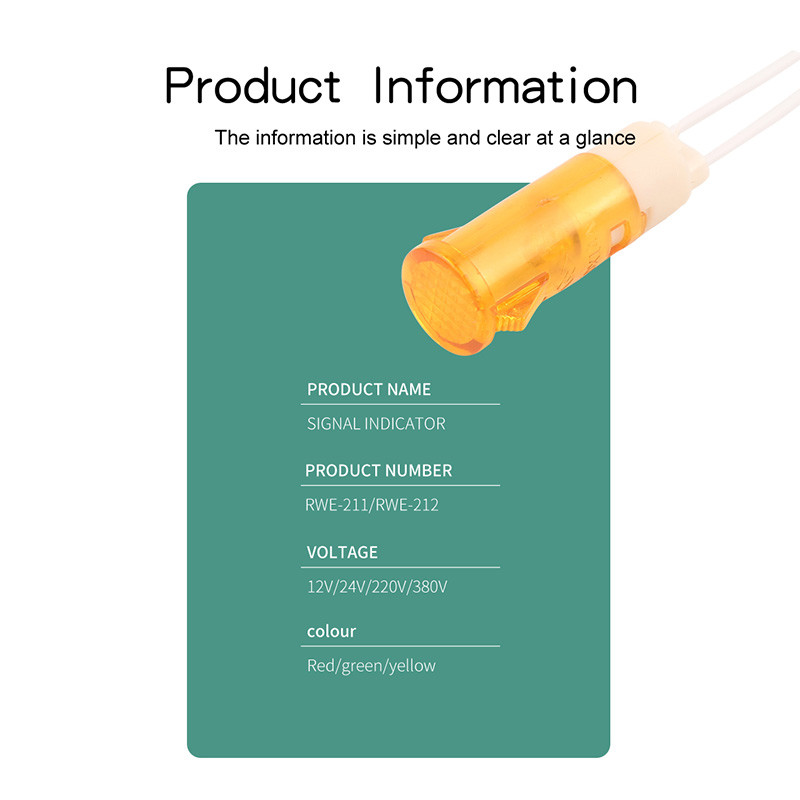 5Gb Signāllampas paneļa stiprinājums 12,5 mm neona indikators Sarkans Zaļš Dzeltens 380 220V 12V/24VDC MDX-14A ar vadu Vadošā signāllampa