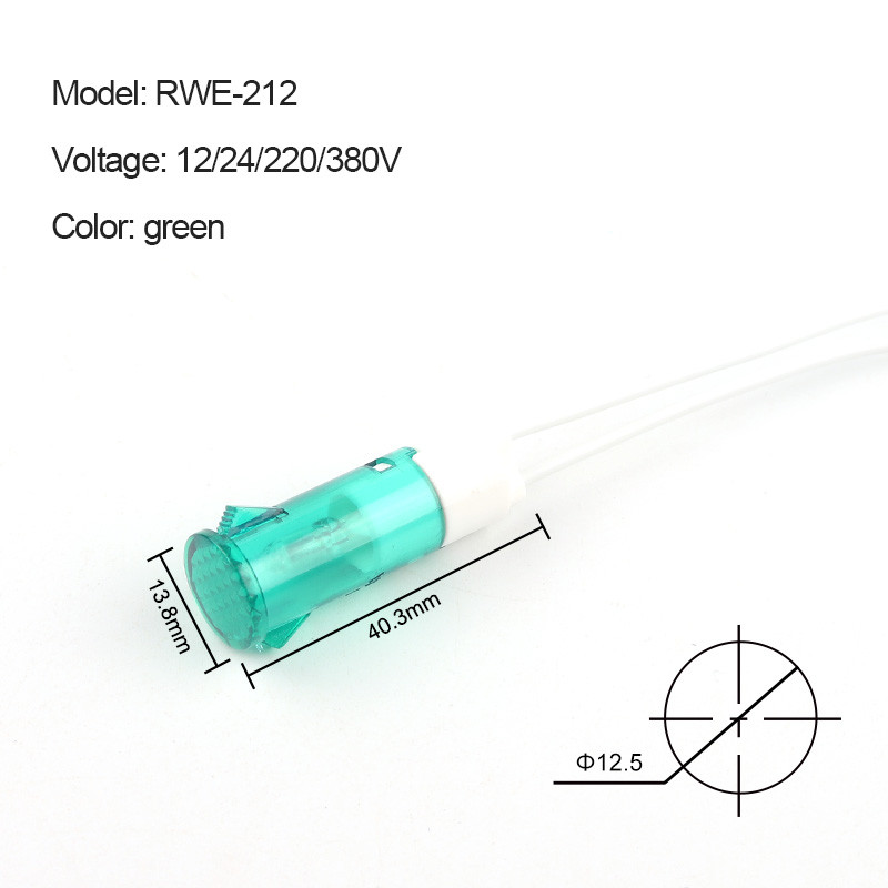 5Gb Signāllampas paneļa stiprinājums 12,5 mm neona indikators Sarkans Zaļš Dzeltens 380 220V 12V/24VDC MDX-14A ar vadu Vadošā signāllampa