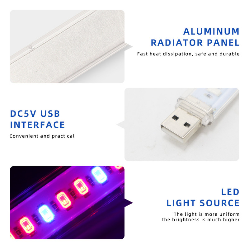 DC5V LED taimekasvatuslambi pirn 21 LED-i USB kaasaskantav LED kasvuvalgusti täisspektriga LED taimekasvatusvalgusti mahlakate taimede jaoks