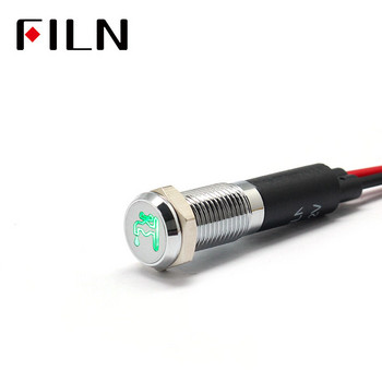 FILN 8 мм автомобилно табло Символ на крана LED червено жълто бяло синьо зелено 12v LED индикаторна светлина с 20 см кабел