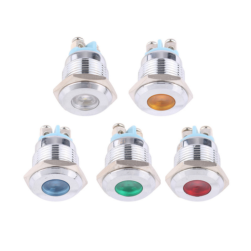 16mm metalinis indikatorius 3V 12V 24V 220V minkšta šviesa LED vandeniui atsparus maitinimo indikatorius su varžto gnybtu Raudona Mėlyna Žalia Balta
