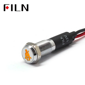 FILN 8mm Табло за кола Без символ за предпазен колан LED червено жълто бяло синьо зелено 12v LED индикаторна светлина с 20cm кабел