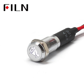FILN 8mm Табло за кола Без символ за предпазен колан LED червено жълто бяло синьо зелено 12v LED индикаторна светлина с 20cm кабел