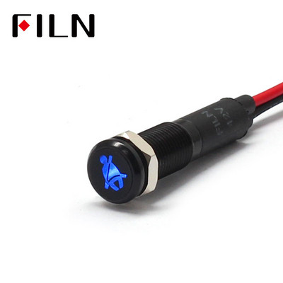 FILN 8mm autós műszerfal biztonsági öv nélkül szimbólum led piros sárga fehér kék zöld 12v led visszajelző lámpa 20cm kábellel