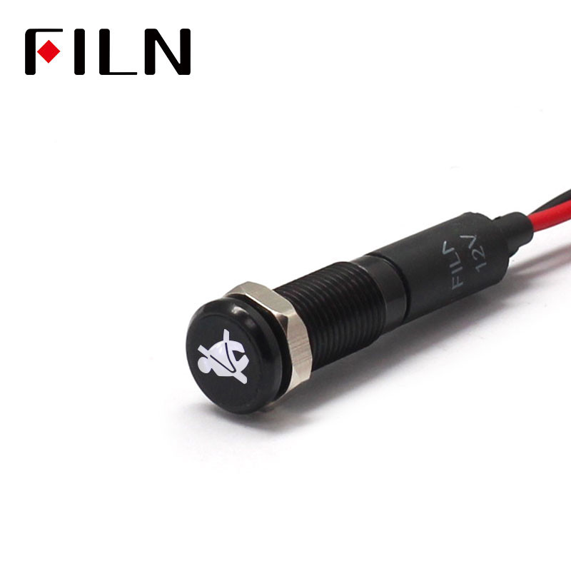 FILN 8mm autós műszerfal biztonsági öv nélkül szimbólum led piros sárga fehér kék zöld 12v led visszajelző lámpa 20cm kábellel