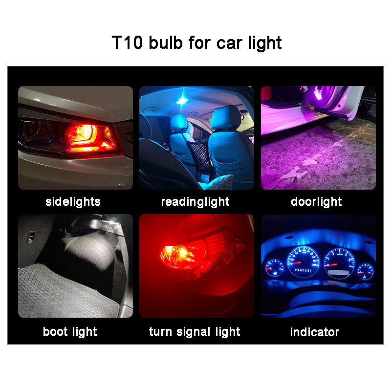 10db T10 W5W 12V Led autós villanykörte olvasóajtó oldalsó lámpához