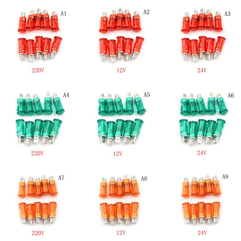 10 buc. Lampă indicator de semnal Montare pe panou Neon Roșu Verde Galben Lumini 220V 110V 12V/24VDC 10mm MDX-11A Ghidare pilot