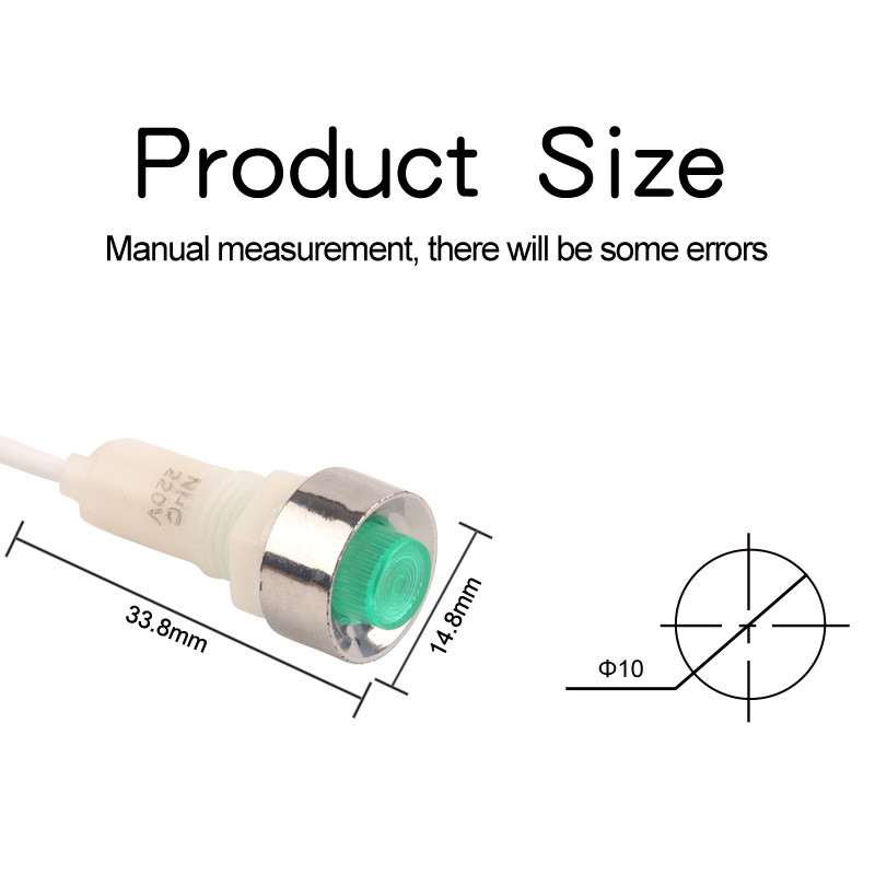 5gab NHC signālgaismas paneļa stiprinājuma neona gaismas indikators 12/24/220/380V DC 10mm virzošais signāla gaisma satiksmes zaļa dzeltena gaisma