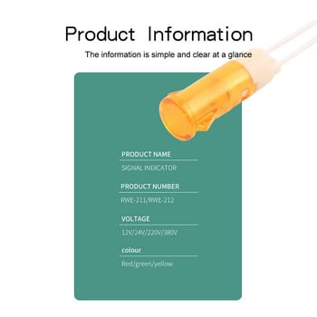 5 τεμ. Πίνακας φωτός σήματος Mount Neon Indicator 12/24/220/380V DC 10mm with Wire Guide Signal Light MDX-14 Red Green Yellow Light