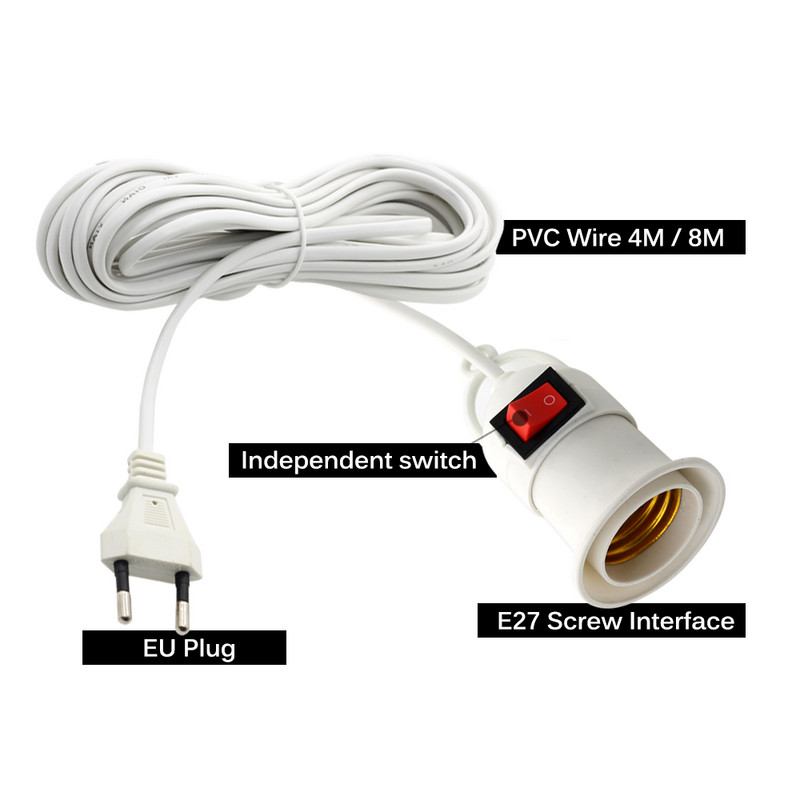 Držač svjetiljke za uzgoj, konverter, podignuti držač svjetiljke E27, 4M 8M žica s prekidačem za žarulju za uzgoj unutarnjih biljaka.