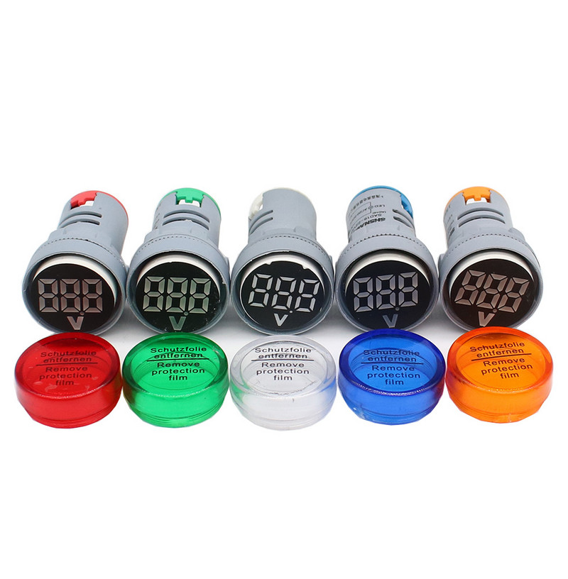 Όργανο μέτρησης τάσης LED 22mm Μίνι μετρητής τάσης Πολύχρωμο AC 20V -500V Ένδειξη Βολτόμετρο Κίτρινο Πράσινο Μπλε Λευκό