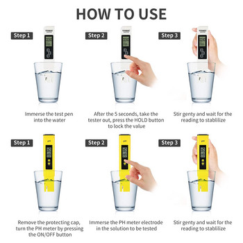 pH Meter TDS EC Meter 0,05ph Υψηλής ακρίβειας Τύπος στυλό ± 2% Ακρίβεια ανάγνωσης 3-σε-1 TDS EC Temperature Meter Hydroponics & Aquarium