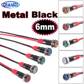 1 vnt 6 mm oksiduota juoda įspėjamoji LED metalinė indikacinė lemputė 6V 12V 24V 220V su viela raudona geltona mėlyna žalia