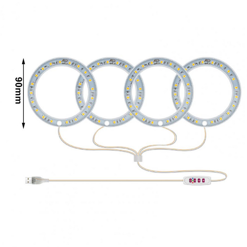 LED-kasvatuslampi inglirõngas, kolme spektriga valikuline, 1 kuni 4 siseruumides kasutatavat köögiviljasukulendid taimekasvatusvalgusti koju