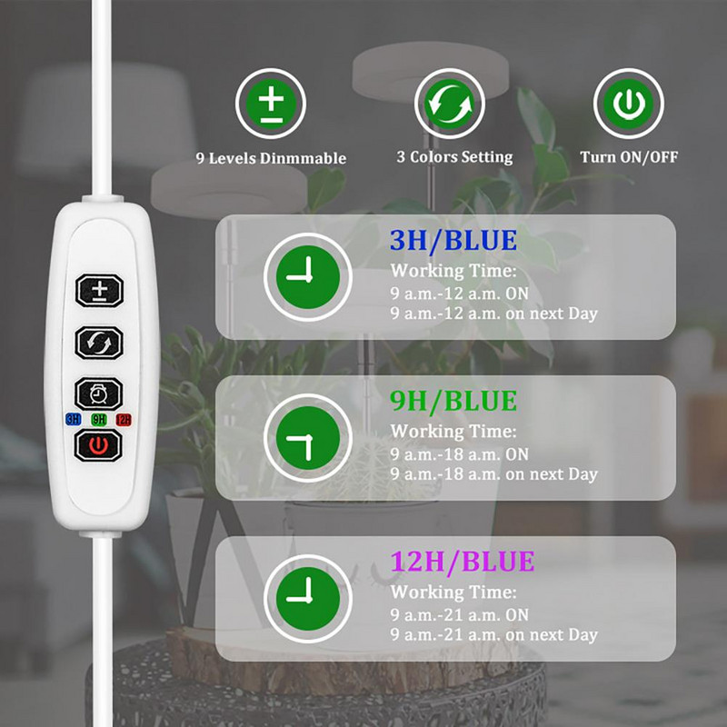 Lumină pentru creșterea plantelor Creștere stabilă pentru creșterea spectrului complet Lumină pentru jardinieră cu temporizare cu trei viteze Lampă pentru plantator cu LED Accesorii pentru grădină