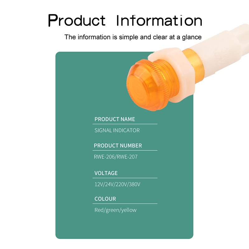 5tk 12V 24V 220V 380V toiteindikaatori paneeli kinnitus LED-indikaator punane/roheline/kollane 10mm juhtsignaaltuli