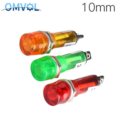 5 vnt 10 mm apskrito kompaktiško indikatoriaus signalo lemputė DC12V DC24 AC220V raudona žalia oranžinė neoninė lemputė XD10-3 galia